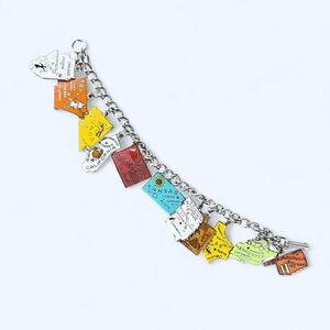 Vintage Retro Japan Silver Tone Multicolor States Charm Bracelet